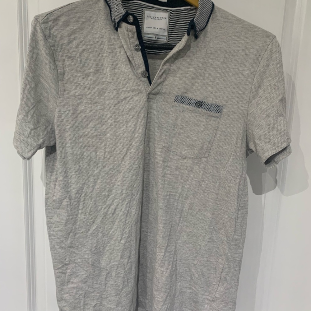 Denim & Flower Gray Short Sleeve polo Men's Shirt A2